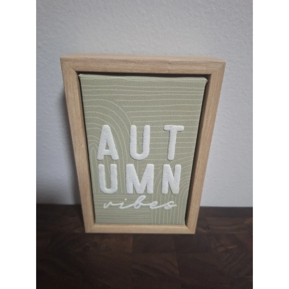 Autumn Vibes Framed Canvas Tabletop Wall Sign Sage Green Fall Decor